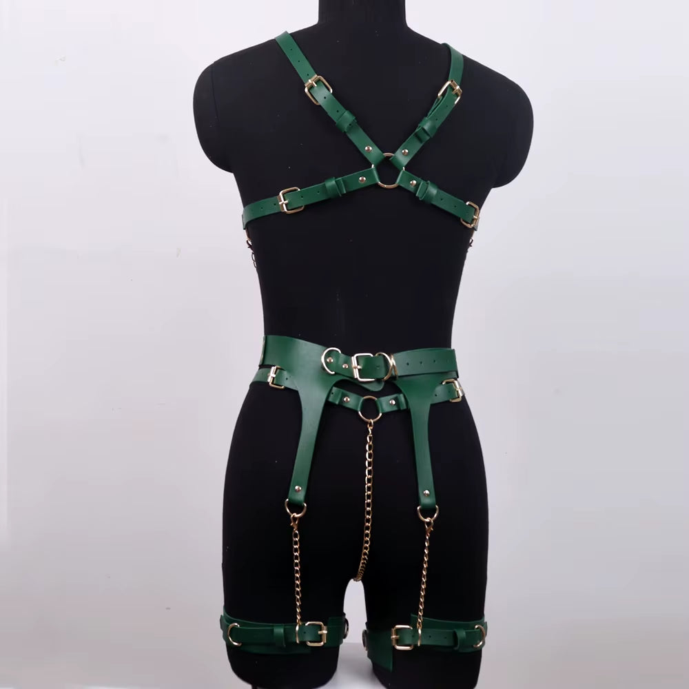 UYEE Full Body Harness Bra Sexy PU Leather Lingerie Bondage Suspender for Women Gothic Clothes Fetish Wear Garter Stocking Belt