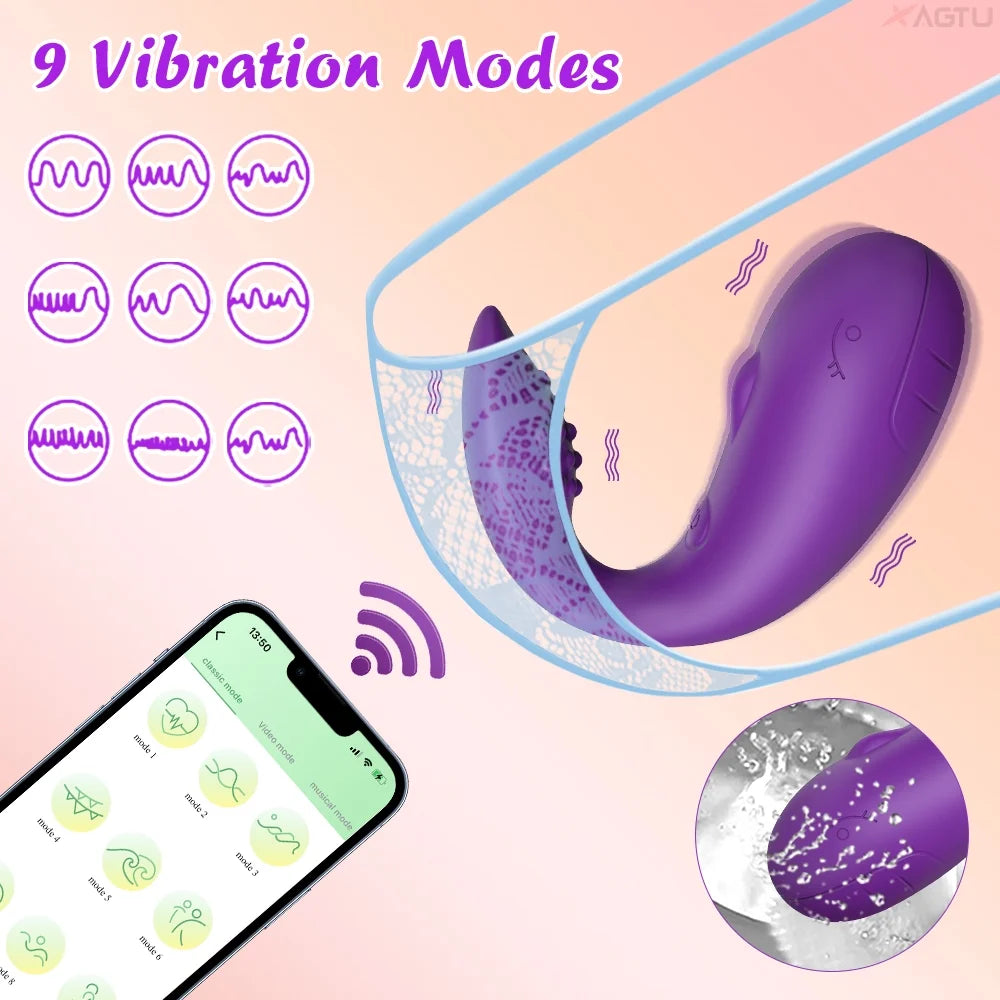 Wearable Vibrator, APP Remote Control Vibrating Panties with 9 Vibrating Modes for G Spot Purple