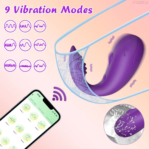 Wearable Vibrator, APP Remote Control Vibrating Panties with 9 Vibrating Modes for G Spot Purple
